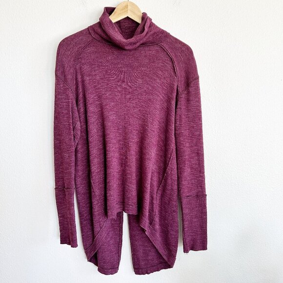 Free People We The Free Top Stonecold Turtleneck Raglan Tunic Burgundy - Picture 1 of 9